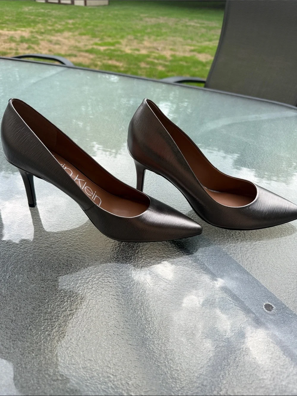 Calvin Klein Metallic Silver Pointed Pumps - never worn!!!